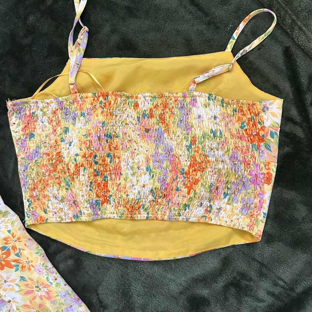 Floral Yellow Orange Lavender Two-Piece Skirt Set - Picture 3 of 6